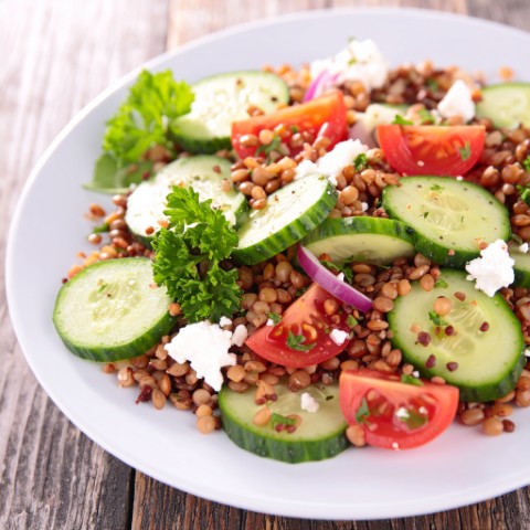 Salade lentilles, concombre, feta