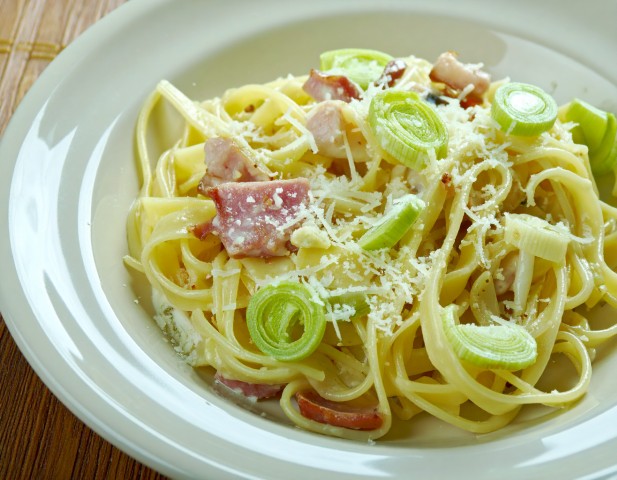 Pâtes façon carbonara aux poireaux