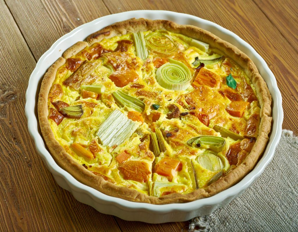 Quiche aux poireaux, carotte et curry