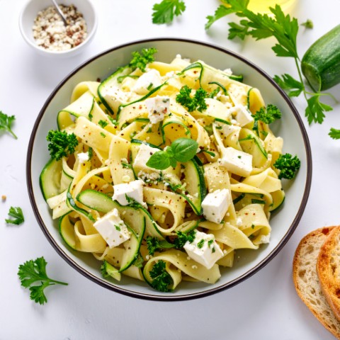 Pâtes avec du fromage de brie et courgettes