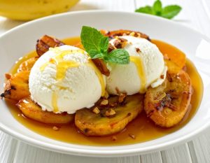 Banane caramélisée, miel et glace vanille (Petit)
